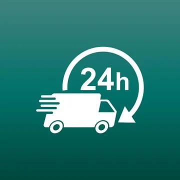Delivery 24h truck with clock vector illustration. 24 hours fast delivery ser Stock Illustration