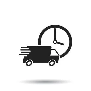 Delivery 24h truck with clock vector illustration. 24 hours fast delivery ser Stock Illustration