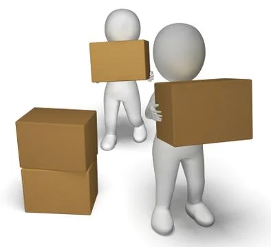 Delivery by 3d characters showing moving packages Stockillustratie