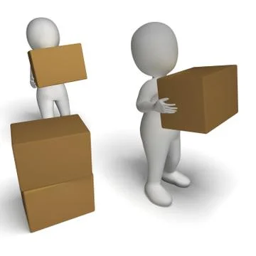 Delivery by 3d characters shows moving packages Illustrazione stock