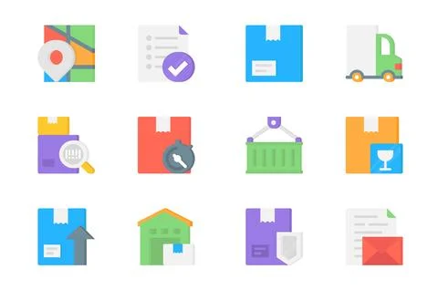 Delivery 3d icons set. Pack flat pictograms of map location, list, parcel b.. Stock Illustration