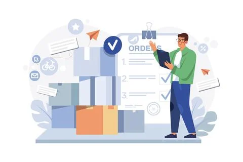 Delivery agent checking delivery Illustration concept on white background Stock Illustration