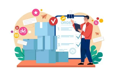 Delivery Agent Checking Delivery Illustration concept. A flat illustration is Stock Illustration