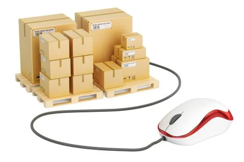 Delivery and  logistic concept with computer mouse, 3D rendering Illustrazione stock