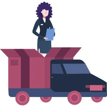 Delivery and logistic icon vector woman on truck 库存插图