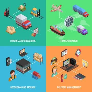 Delivery And Logistic Square Isometric Icon Set Illustrazione stock