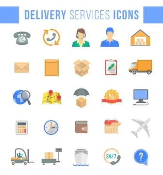 Delivery and logistics services flat web icons Stock Illustration