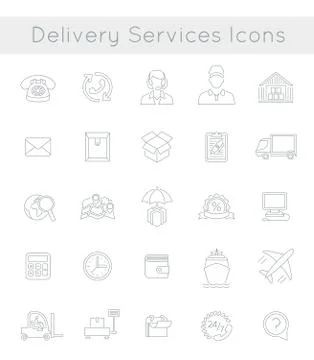 Delivery and logistics services flat line web icons Stock Illustration