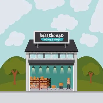 Delivery and storage warehouse design Illustrazione stock