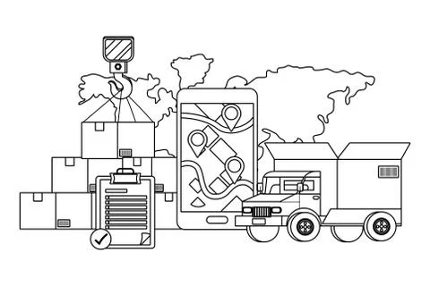 Delivery and transport elements in black and white イラスト素材