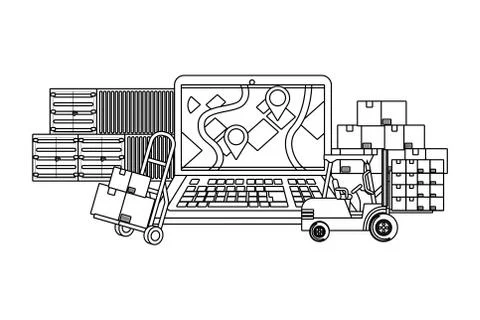 Delivery and transport elements in black and white イラスト素材