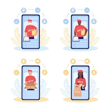 Delivery app flat concept vector illustration set Stock Illustration