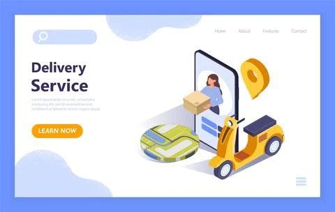 Delivery app with scooter and map icon. Vector illustration Stock Illustration