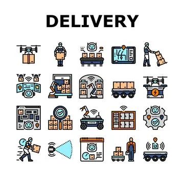 Delivery autonomous robot icons set vector イラスト素材