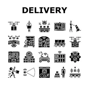 Delivery autonomous robot icons set vector 스톡 일러스트