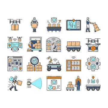 Delivery autonomous robot icons set vector イラスト素材