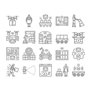 Delivery autonomous robot icons set vector Illustrazione stock