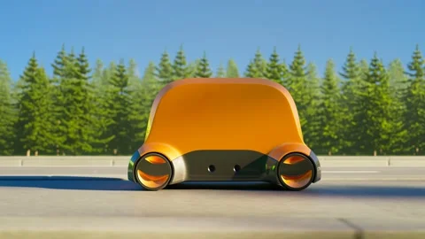 Delivery autonomous robot on a public street. Seamless looping CG render Stock Footage 201224675