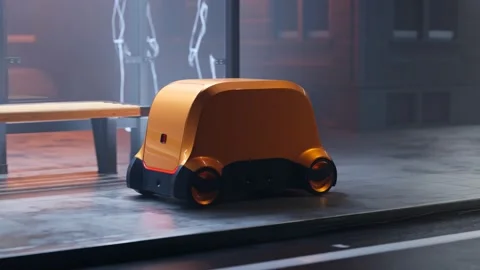 Delivery autonomous robot on a public street. Seamless looping CG render Video stock 201225757
