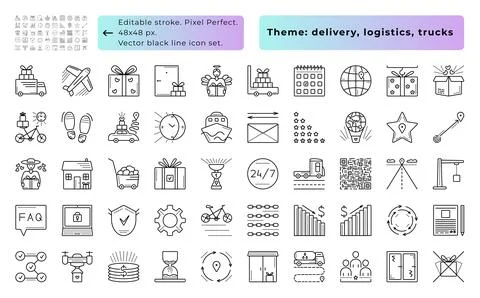 Delivery black line icon set Stock Illustration