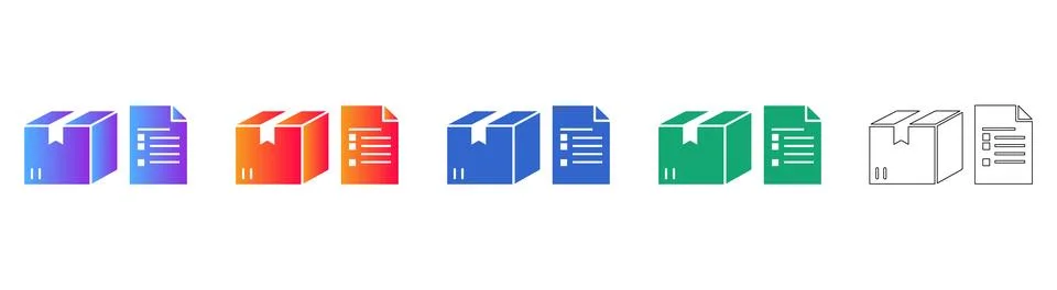 Delivery Box and Checklist Document Icons 스톡 일러스트