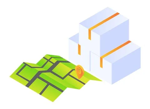 Delivery box and GPS map of isometric style Stock Illustration