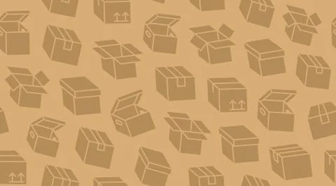 Delivery box background, cargo package seamless pattern. Various open and closed Illustrazione stock