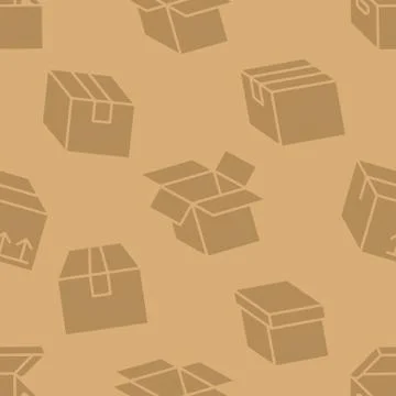 Delivery box background, cargo package seamless pattern. Various open and closed Illustrazione stock