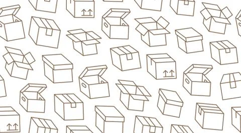 Delivery box background, cargo package seamless pattern. Various open and closed Stock Illustration