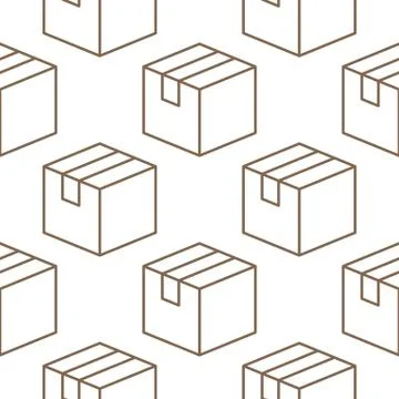 Delivery box background, cargo package seamless pattern. Various open and closed Stock Illustration