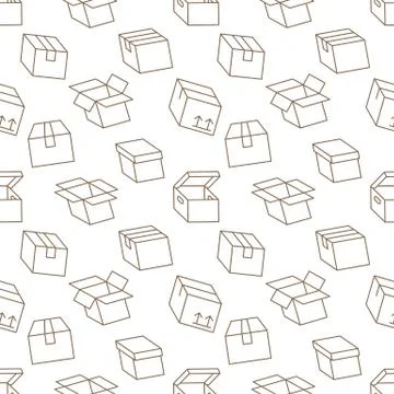 Delivery box background, cargo package seamless pattern. Various open and closed Stock Illustration