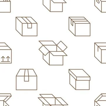Delivery box background, cargo package seamless pattern. Various open and closed イラスト素材