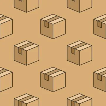Delivery box background, cargo package seamless pattern. Various open and closed Stockillustratie
