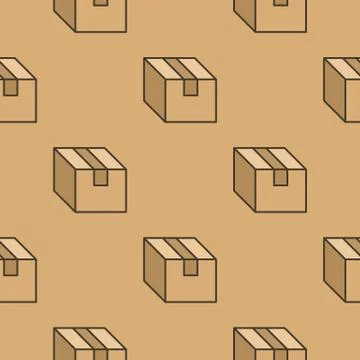 Delivery box background, cargo package seamless pattern. Various open and closed Stock Illustration