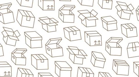 Delivery box background, cargo package seamless pattern. Various open and closed イラスト素材