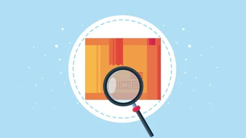 Delivery box being checked with a magnifying glass animation representing l.. Vídeos de archivo 339049653