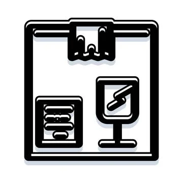 Delivery box containing shipping label and fragile symbol Illustrazione stock