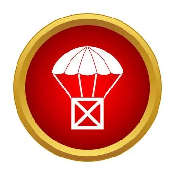 Delivery box descending by parachute creating airdrop icon Stock Illustration