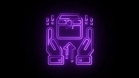 Delivery Box Icon Isolated on Black Background, Shipping Package Neon Line .. Stock Footage 323731430