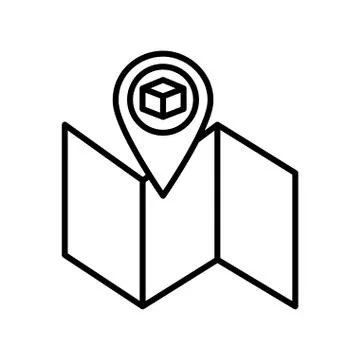 Delivery box inside gps mark and map line style icon vector design Illustrazione stock