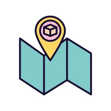 Delivery box inside gps mark and map line and fill style icon vector design Illustrazione stock