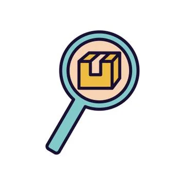 Delivery box inside lupe line and fill style icon vector design Illustrazione stock