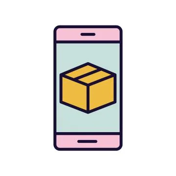Delivery box inside smartphone line and fill style icon vector design Stock Illustration