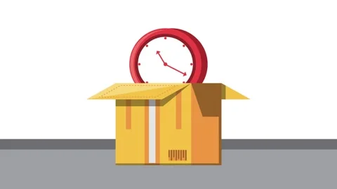 Delivery box opening with rotating clock inside demonstrating fast shipping.. Stock Footage 339257205