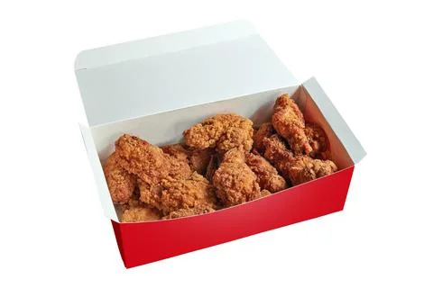 Delivery box with three different kind of Fried Chicken. Stock Photos