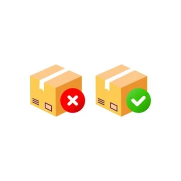 Delivery box, tracking order icon. Cardboard boxes with wrong and right check Stock Illustration