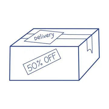 Delivery box vector illustration. Blue cardboard parcel with delivery label and Stock Illustration