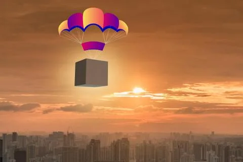 Delivery of boxes concept with parachute Stock Illustration