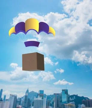 Delivery of boxes concept with parachute Illustrazione stock