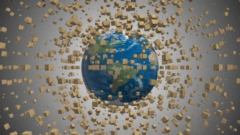 Delivery boxes fly in space. high density. seamless loop. business background. Video stock 83990148